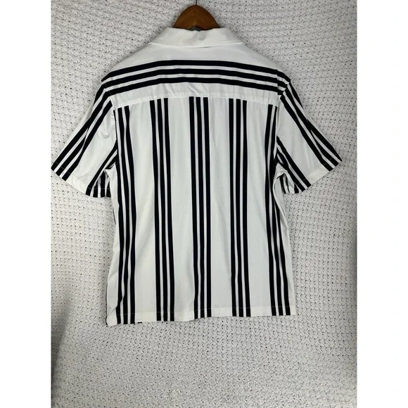 PORTER & ASH Kinetic Stretch Short Sleeve Button Shirt Nvy & Wht Striped Large L - Picture 3 of 5